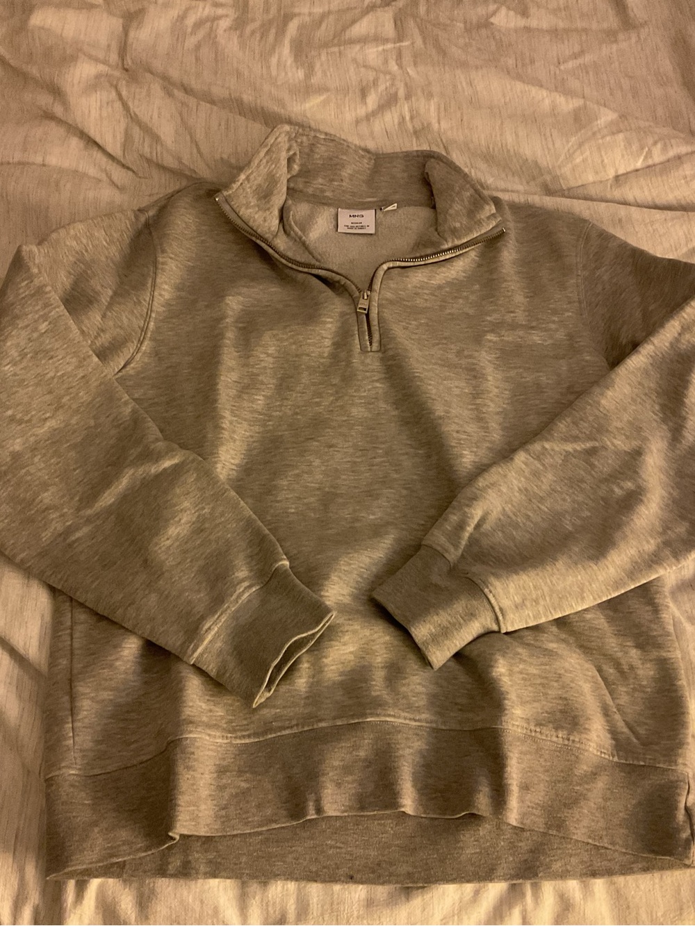 Mango Men's Half-Zip Pullover Sweatshirt - Light Gray
